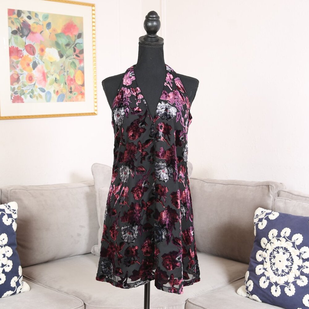 BB Dakota Kensie Black and Purple Velvet Burnout Floral Print Dress
